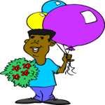 Man with Flowers & Balloons Clip Art