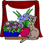 Cat & Flowers Clip Art