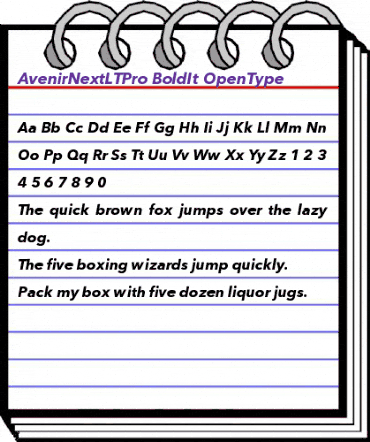 Avenir Next LT Pro Bold Italic animated font preview